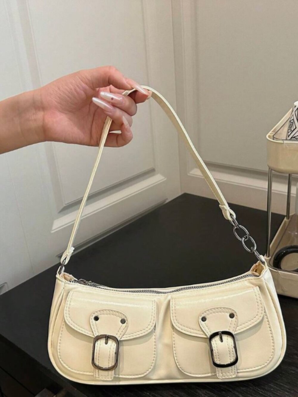 Double Pocket Decor Handbag
